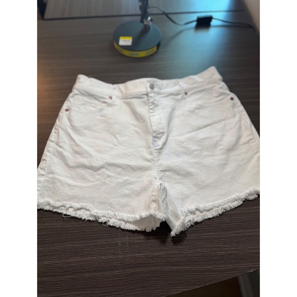 LOFT Womens White Denim Cut Off Shorts High Rise Frayed Hem Size 31 12